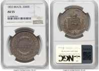 Pedro II Pair of Certified Assorted 2000 Reis NGC, 1) 2000 Reis 1853 - AU55, Rio de Janeiro mint, KM466 2) 2000 Reis 1854 - AU Details (Harshly Cleane...