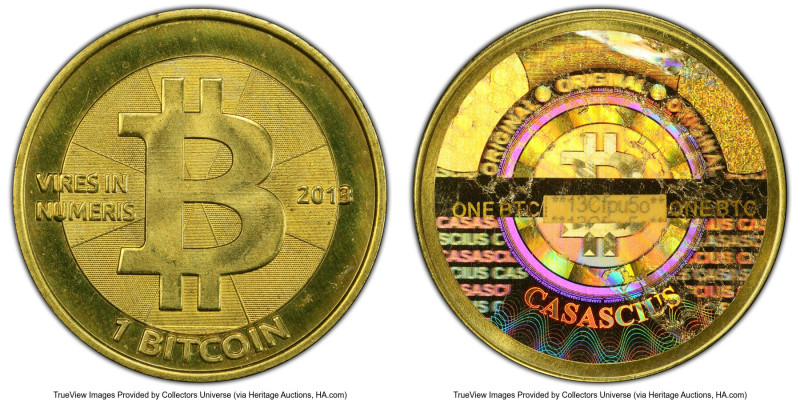 Casascius brass Unloaded (Redeemed) 1 Bitcoin (BTC) 2013 MS67 PCGS, Ahonen-pg 94...