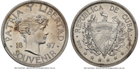 Republic Souvenir Peso 1897 AU Details (Cleaned) NGC, Gorham mint, KM-XM3. Mintage: 4,856. Type III Close date, star above "97" baseline. HID098012420...