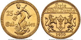 Free City gold 25 Gulden 1930 MS63 NGC, Berlin mint, KM150. Mintage: 4,000. HID09801242017 © 2024 Heritage Auctions | All Rights Reserved www.HA.com/T...