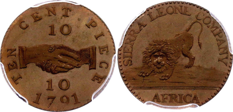 PR64 | SIERRA LEONE. British. 
Copper 10 Cents, 1791. Soho Mint. Proof. 
Obv.:...