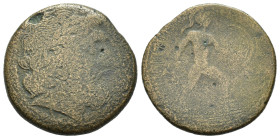 SICILIA. Messana. Mamertini (211-208 a.C.). Pentonkion. AE (g 9,50). Testa laureata di Zeus a destra. R/ Guerriero elmato stante a destra, con lancia ...