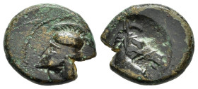 SERIE ANONIMA (c. 260 a.C.). Litra battuta a Napoli o Roma. AE (g 3,95). Testa elmata di Minerva a sinistra. R/ Testa di cavallo a destra. Crawford 17...