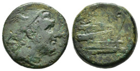 SERIE ANONIMA (c. 217-215 a.C.). Semuncia per Roma. AE (g 6,14). Testa di Mercurio a destra, con petaso alato. R/ Prua di nave a destra. Crawford 38/7...