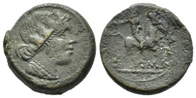 SERIE ANONIMA (c. 217-215 a.C.). Semuncia per Roma. AE (g 7,18). Busto femminile drappeggiato a destra, con corona turrita. R/ Cavaliere a destra. Cra...
