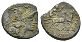 PINARIUS NATTA (149 a.C.). Denario per Roma. AR (g 2,61). Testa elmata di Roma a destra. R/ Vittoria in biga a destra. Crawford 208/1; RBW 891. qBB. N...