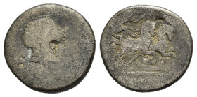 M. CIPIUS M. F. (115-114 a.C.). Denario per Roma. AR (g 3,49). Testa elmata di Roma a destra. R/ Vittoria in biga al galoppo a destra; timone sotto. C...