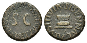 AUGUSTO (27 a.C. - 14 d.C.). Quadrante per Roma. AE (g 2,68). Apronius, Galus, Messala e Sisenna, monetieri. S C. R/ Altare con ghirlanda. RIC I 454. ...
