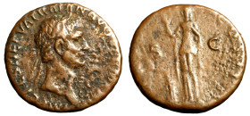 TRAIANO (98-117) Asse. IMP CAES NERVA TRAIAN AVG GERM P M, Testa laur. a ds. R/ TR POT - COS II, Pietas, drapp. e velata, stante a sn.; a sn.; un alta...