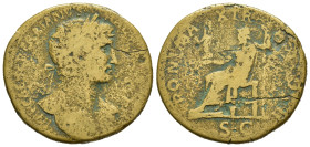 ADRIANO (117-138). Sesterzio per Roma. AE (g 19,08). Busto laureato a destra, con drappeggio sulla spalla sinistra. R/ Giove seduto a sinistra, con Vi...