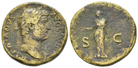 ADRIANO (117-138). Sesterzio per Roma. AE (g 22,94). Testa laureata a destra. R/ Diana stante a sinistra, con arco e freccia. RIC II.3 2398. qBB. Nr. ...