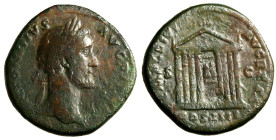 ANTONINO PIO (138-161) Sesterzio. Testa laur. a ds. R/ Tempio octastilo con statue di Augusto e Livia al suo interno. C. 7 (20f.); RIC 998. RARO (g. 2...