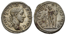 SEVERO ALESSANDRO (222-235). Denario per Roma. AR (g 3,80). IMP SEV ALEXAND AVG. Busto laureato a destra, con drappeggio sulla spalla sinistra. R/ P M...