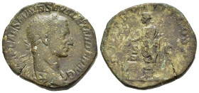 SEVERO ALESSANDRO (222-235). Sesterzio per Roma. AE (g 18,22). Busto laureato, drappeggiato e corazzato a destra. R/ L'imperatore stante a sinistra, s...