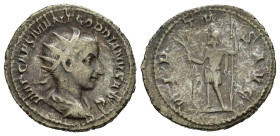 GORDIANO III (238-244). Antoniniano per Roma. AR (g 4,37). Busto radiato, drappeggiato e corazzato a destra. R/ Marte stante a sinistra, con ramo, lan...