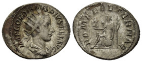 GORDIANO III (238-244). Antoniniano per Roma. AR (g 4,11). Busto radiato, drappeggiato e corazzato a destra. R/ Roma seduta a sinistra su scudo, con V...