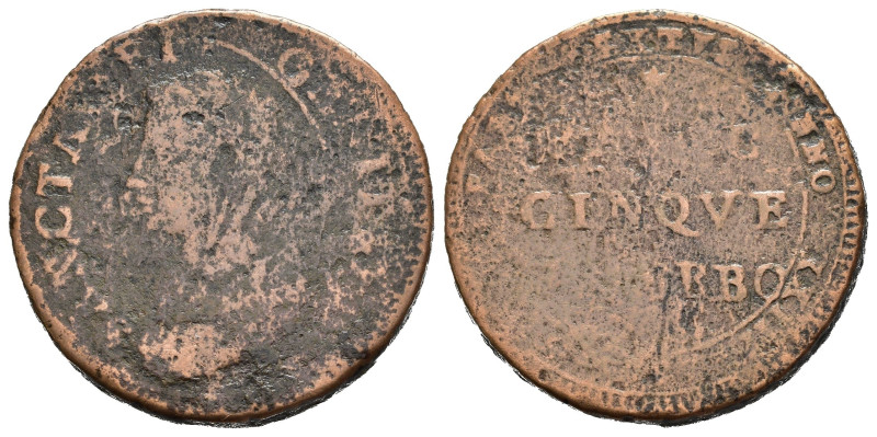 VITERBO. Stato Pontificio. Pio VI (1775-1799). 5 Baiocchi 1797, anno XXIII. AE (...