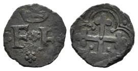 SAVOIA. Emanuele Filiberto (1553-1580). Quarto di Soldo. MI (g 0,55). Corona su E-F tra quattro rosette. R/ Croce in cornice quadrilobata. MIR 547. MB