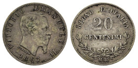 REGNO D'ITALIA. Vittorio Emanuele II (1861-1878). 20 Centesimi 1863 per Milano. AR. Testa nuda a destra. R/ Valore entro rami di alloro e quercia. Pag...
