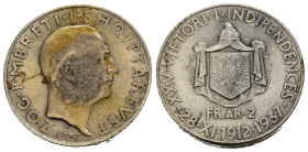 ALBANIA. Zog I (1928-1939). 2 Franga Ari 1937. 25° Anniversario dell'Indipendenza. AR. Testa nuda a destra. R/ Stemma. KM 19. BB+