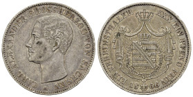 GERMANIA. Ducato di Saxe-Weimar-Eisenach. Karl Alexander I (1853-1901). Tallero 1866-A per Berlino. AR (g 18,45). Testa nuda a sinistra. R/ Scudo coro...