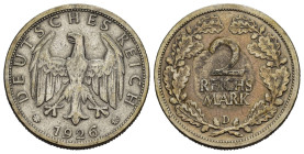 GERMANIA. Repubblica di Weimar (1918-1933). 2 Reichsmark 1929-D, zecca di Monaco. Aquila frontale con ali spiegate. R/ Nominale e zecca entro corona. ...