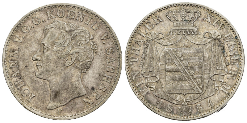 GERMANIA. Sassonia. Johann I (1854-1873). Tallero 1854-F per Dresda. AR (g 22,25...