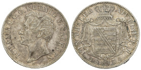 GERMANIA. Sassonia. Johann I (1854-1873). Tallero 1854-F per Dresda. AR (g 22,25). Testa nuda a sinistra. R/ Scudo coronato e drappeggiato. AKS 128; J...