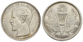 GUATEMALA. Repubblica. 1 Peso 1866-R per Guatemala City. AE (g 24,50). Testa nuda a sinistra. R/ Stemma con valore e data. KM 186. BB