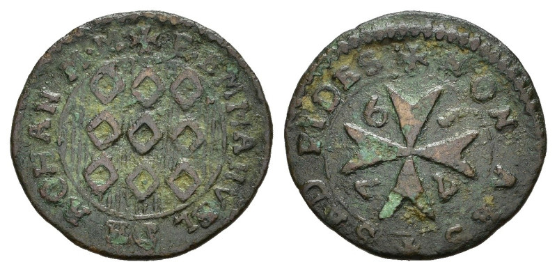 MALTA. Emmanuel de Rohan (1775-1797). Grano 1776. AE (g 1,24). Stemma. R/ Croce ...