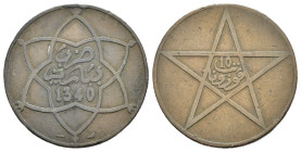 MAROCCO. Yusef (1912-1927). 10 Mazunas 1340 (1922), Société Française de Monnayage Poissy. AE (g 9,20). Leggenda e data entro stella trilobata. R/ Val...