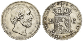 PAESI BASSI. Wilhelm III (1849-1890). 2 1/2 Gulden per Utrecht. AR (g 24,82). Testa nuda a destra. R/ Stemma coronato. KM 82. qBB