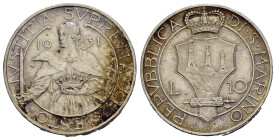 SAN MARINO. 10 lire 1931. Ag. SPL