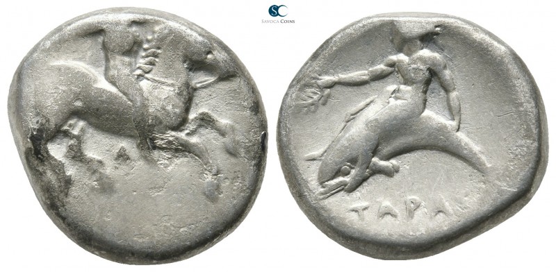 Calabria. Tarentum circa 385-380 BC. 
Nomos AR

20 mm., 7,55 g.

Nude youth...