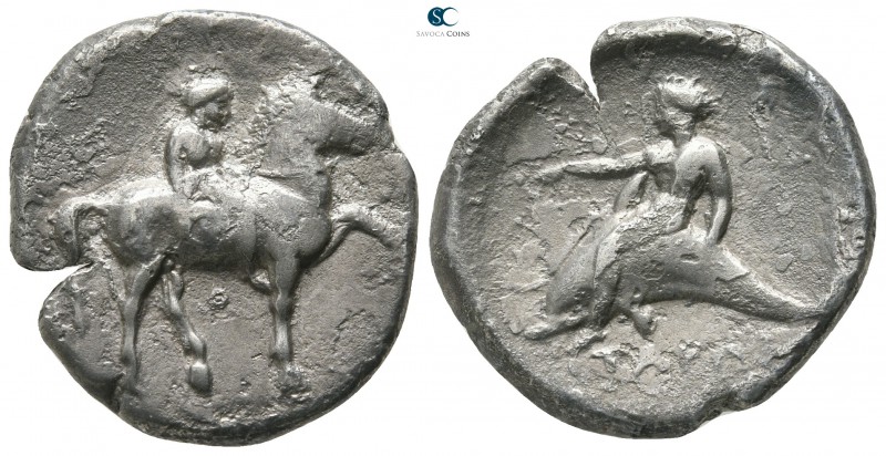 Calabria. Tarentum circa 365-355 BC. 
Nomos AR

24 mm., 7,04 g.

Youth on h...