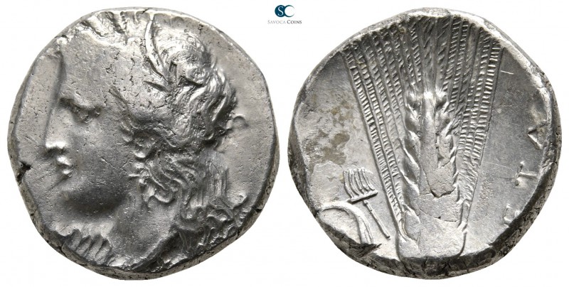 Lucania. Metapontion 330-290 BC. 
Nomos AR

20 mm., 7,87 g.

Head of Demete...