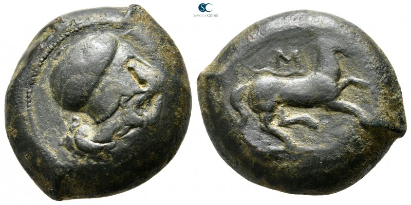 Sicily. Aitna 354-344 BC. 
Bronze Æ

26 mm., 18,28 g.

[AITNAΙΩΝ], head of ...