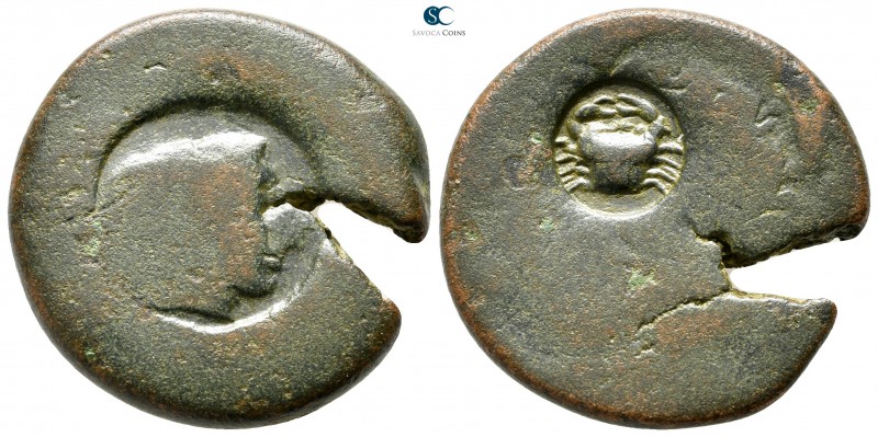 Sicily. Akragas circa 425-400 BC. 
Countermarked Hemilitron Æ

23 mm., 17,57 ...
