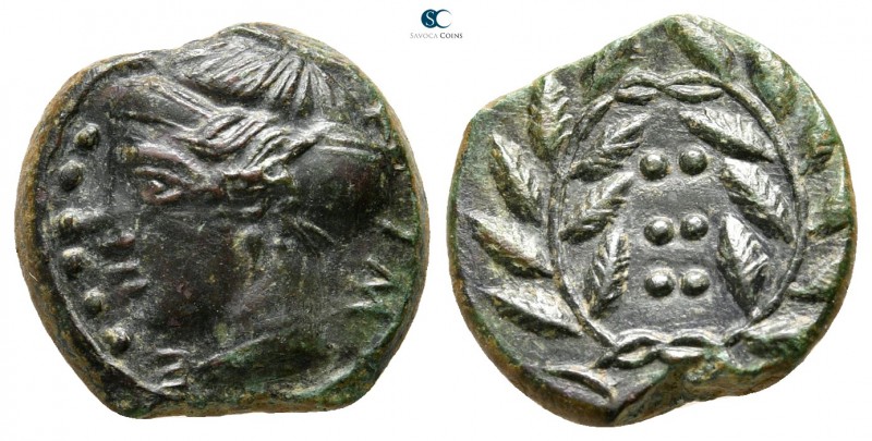 Sicily. Himera 420-407 BC. 
Hemilitron Æ

14 mm., 2,57 g.

IME, head of nym...