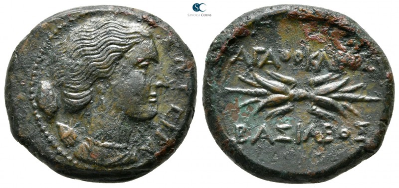 Sicily. Syracuse. Agathokles 317-289 BC. 
Litra Æ

24 mm., 9,69 g.

ΣΩΤΕΙΡΑ...