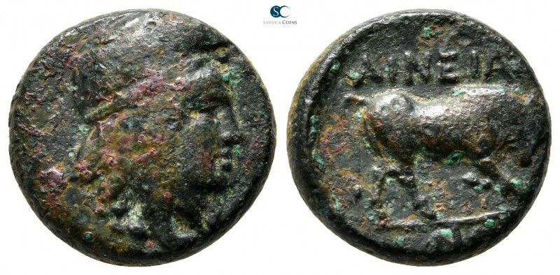 Macedon. Aeneia circa 400 BC. 
Bronze Æ

16 mm., 4,49 g.

Head of Aineias r...