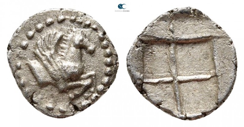 Macedon. Argilos 495-478 BC. 
Hemiobol AR

8 mm., 0,32 g.

Forepart of Pega...