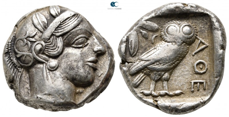 Attica. Athens 454-404 BC. 
Tetradrachm AR

25 mm., 17,17 g.

Head of Athen...