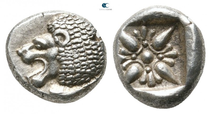 Ionia. Miletos circa 500 BC. 
Diobol AR

9 mm., 1,14 g.

Forepart of lion r...