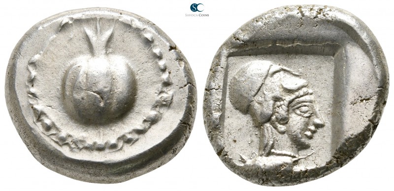 Pamphylia. Side 460-430 BC. 
Stater AR

22 mm., 10,90 g.

Pomegranate, dott...