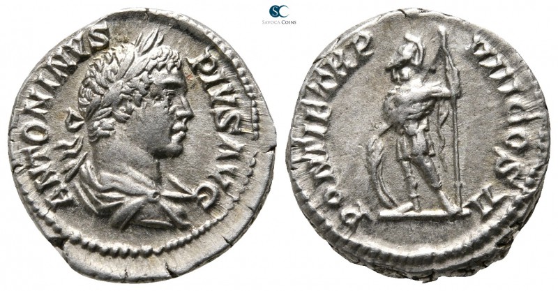 Caracalla AD 198-217. Rome
Denarius AR

18 mm., 3,92 g.

ANTONINVS PIVS AVG...