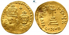 Constans II, with Constantine IV AD 641-668. Struck AD 654-659. Constantinople. 8th officina. Solidus AV