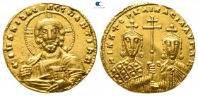 Nicephorus II Phocas, with Basil II AD 963-969. Struck AD 963-964. Constantinople. Histamenon Nomisma AV