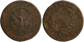 GREECE: 10 Lepta (1828) (type A.2) in copper. Phoenix with unconcentrated rays on obverse. Variety "174-H.j" (Rare) by Peter Chase. Coin alignment. (H...