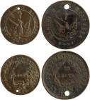 GREECE: Lot of 2 coins composed of 5 Lepta (1828) (type A.2 / Chase# 138-H.d) & 10 Lepta (1828) (type A.1 / Chase# 165-C.e) in copper. Both coins are ...